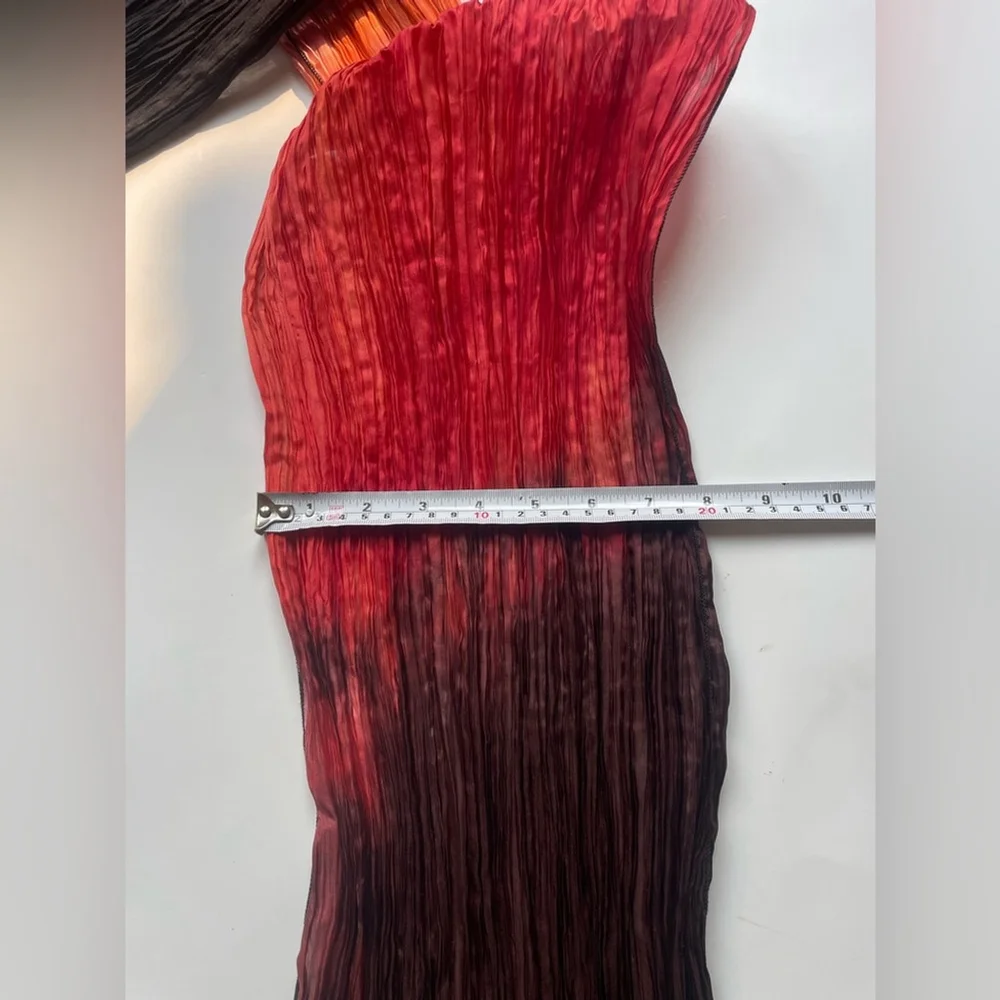 Vibrant Red and Orange Pleated Scarf gradient scarf long shawl